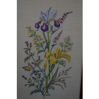 thumb-Vintage ingelijst borduurwerk met kleurrijke wilde bloemen in beuken lijst-3