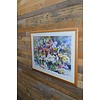 LoodsVol, Tweedehands Ingelijste veelkleurige aquarel van wilde bloemen in vaas – J. Booy 1981