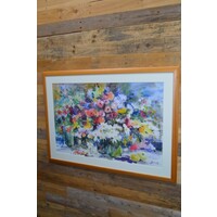 thumb-Ingelijste veelkleurige aquarel van wilde bloemen in vaas – J. Booy 1981-5