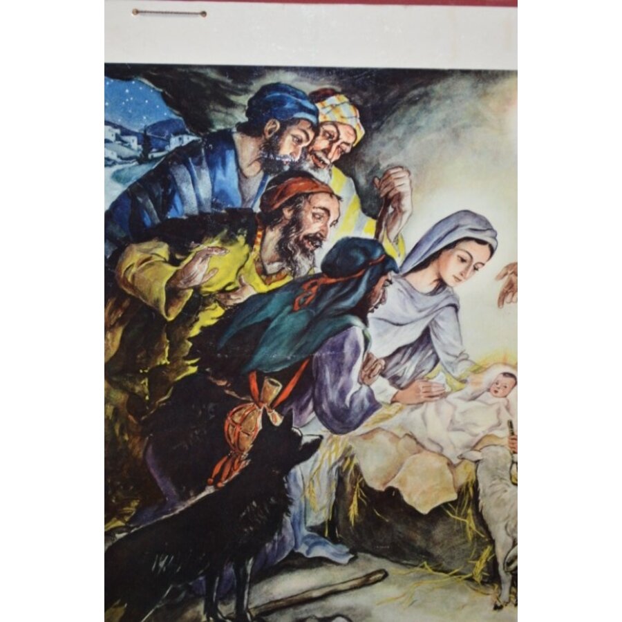 Antieke Bellarminus schoolplaat nr. 33 – Aanbidding der herders – Jaren 60-2