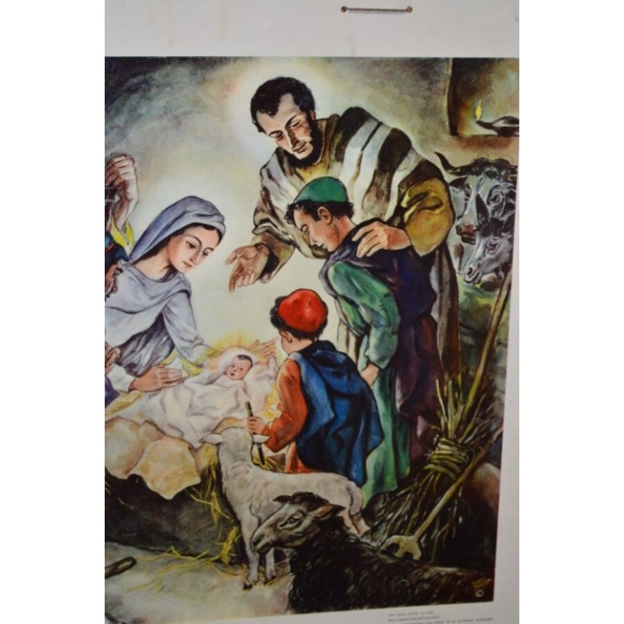 Antieke Bellarminus schoolplaat nr. 33 – Aanbidding der herders – Jaren 60-3