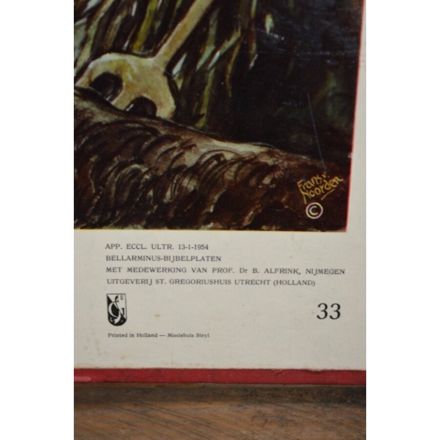 Antieke Bellarminus schoolplaat nr. 33 – Aanbidding der herders – Jaren 60-7