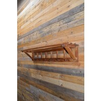 thumb-Brutalist eikenhouten boeren wandkapstok met hoedenplank – Jaren 50-3