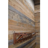 thumb-Brutalist eikenhouten boeren wandkapstok met hoedenplank – Jaren 50-6