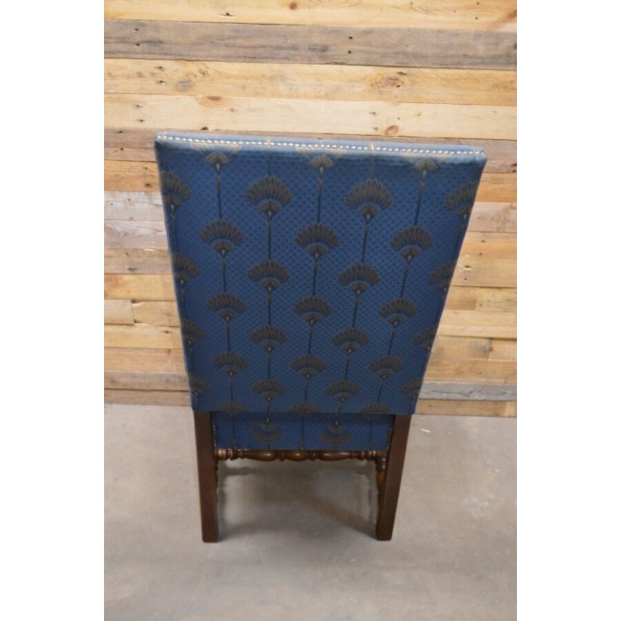 Robuuste kasteel armstoel eiken met blauwe stof-7