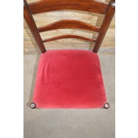 thumb-Ouderwets eikenhouten knopstoeltje met rode velours zitting-5