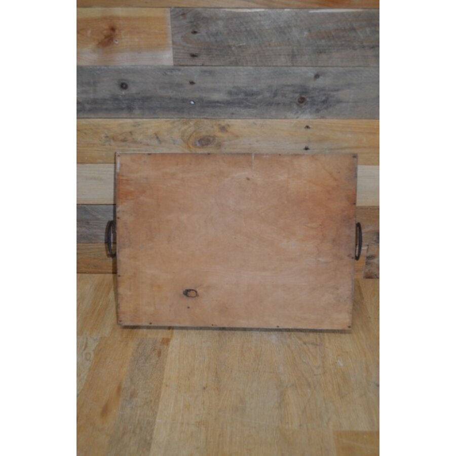 Antiek dienblad met geschilderd glas en zilverkleurig metalen frame-7