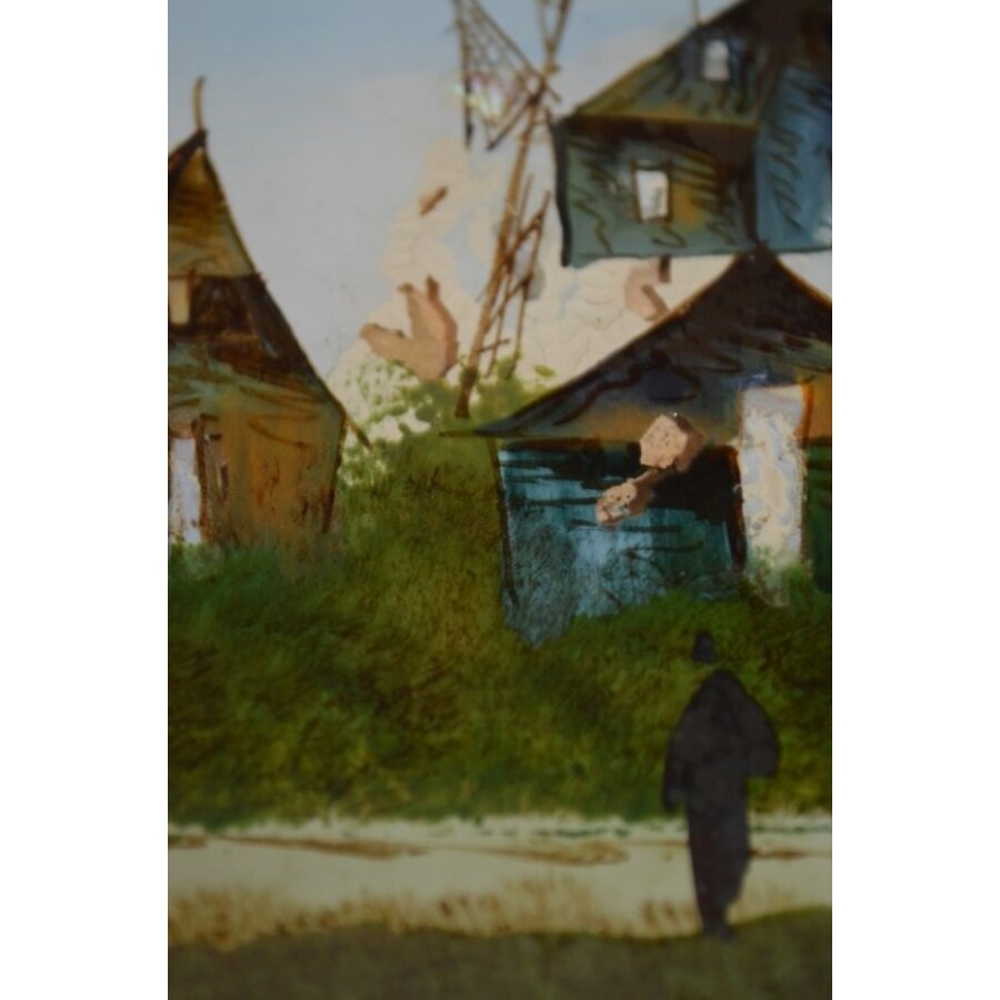 Ouderwets dienblad met geschilderd glas-8