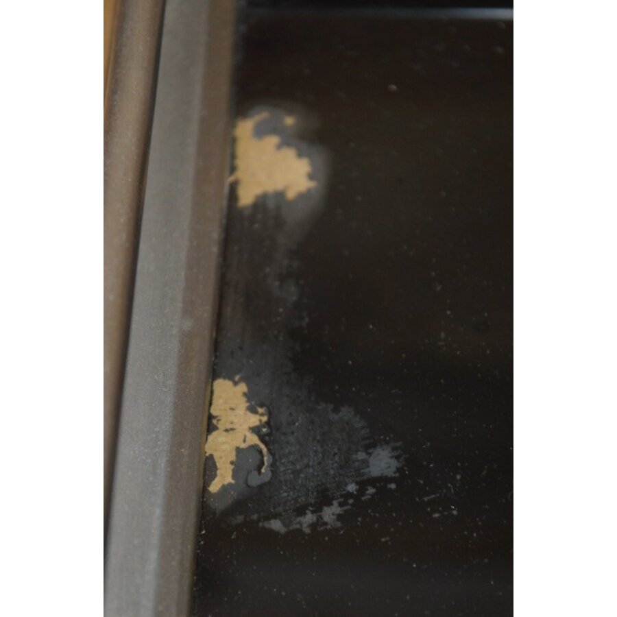 Antiek dienblad met geschilderd glas en zilverkleurig metalen frame-9