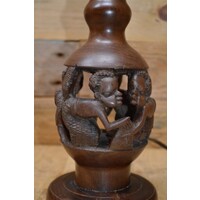 thumb-Handgesneden tropisch hardhouten schemerlamp met Afrikaanse mensfiguren-2