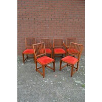 thumb-Zes eiken Schuitema Jugendstil eetkamerstoelen met rode zitting-1