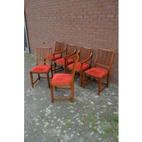 thumb-Zes eiken Schuitema Jugendstil eetkamerstoelen met rode zitting-2