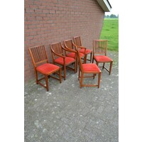 thumb-Zes eiken Schuitema Jugendstil eetkamerstoelen met rode zitting-3