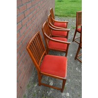 thumb-Zes eiken Schuitema Jugendstil eetkamerstoelen met rode zitting-4