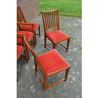 thumb-Zes eiken Schuitema Jugendstil eetkamerstoelen met rode zitting-5