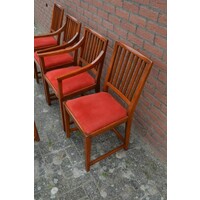 thumb-Zes eiken Schuitema Jugendstil eetkamerstoelen met rode zitting-6