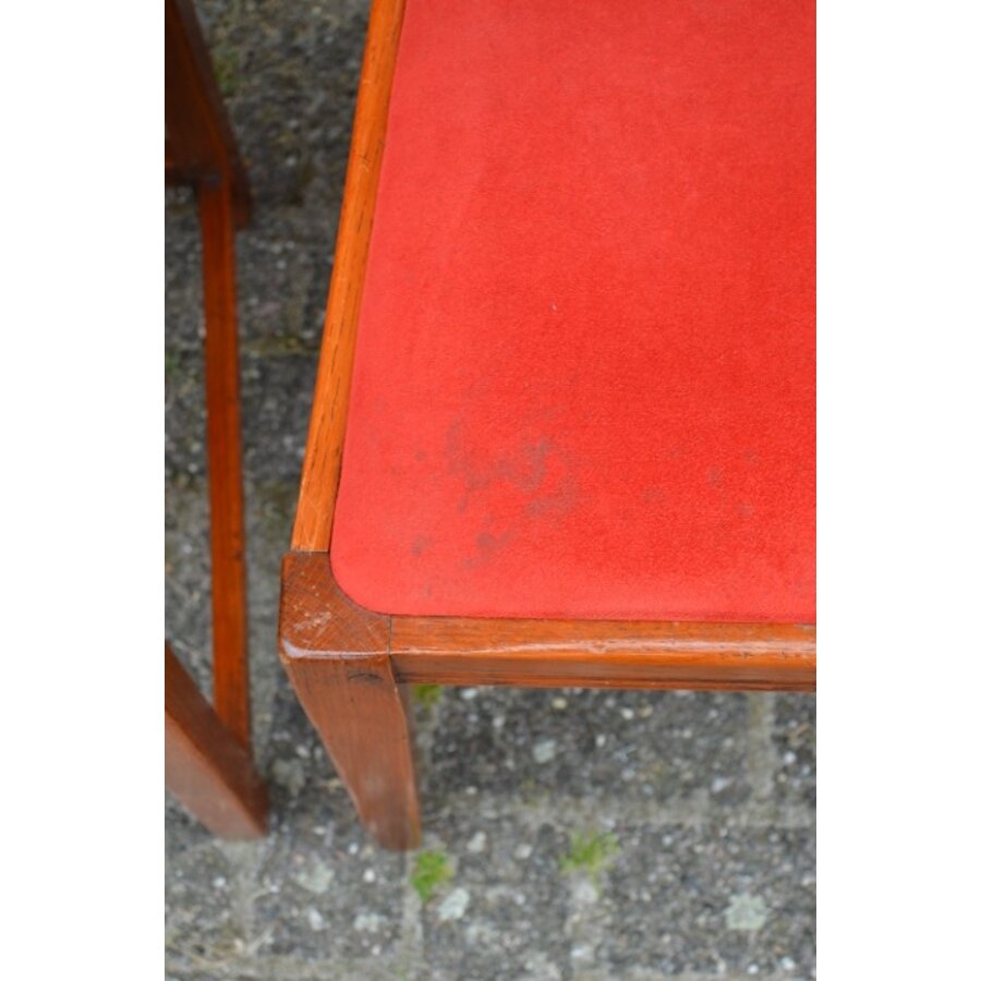Zes eiken Schuitema Jugendstil eetkamerstoelen met rode zitting-7