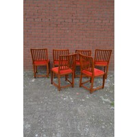 thumb-Zes eiken Schuitema Jugendstil eetkamerstoelen met rode zitting-9