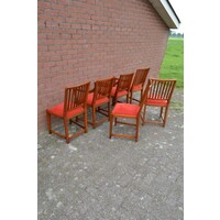 thumb-Zes eiken Schuitema Jugendstil eetkamerstoelen met rode zitting-10