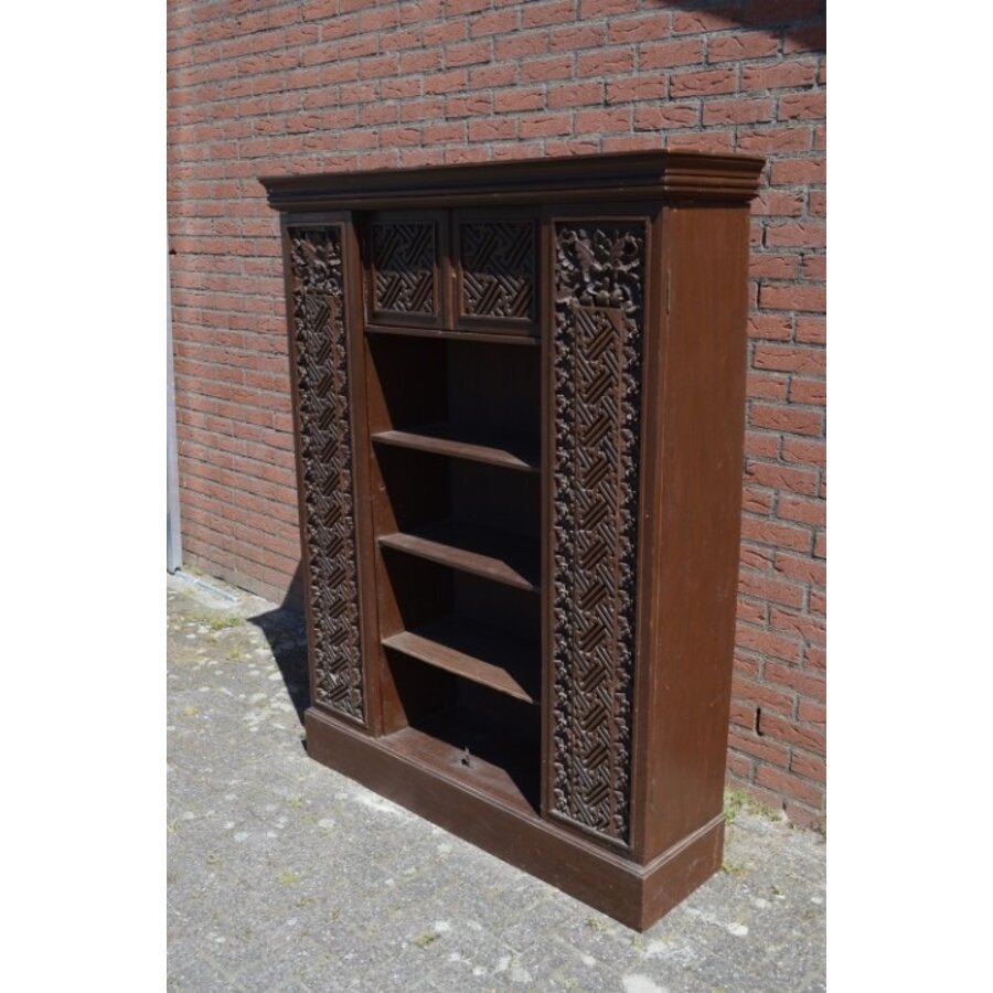 Massief teakhouten Oosterse boekenkast annex servieskast-1