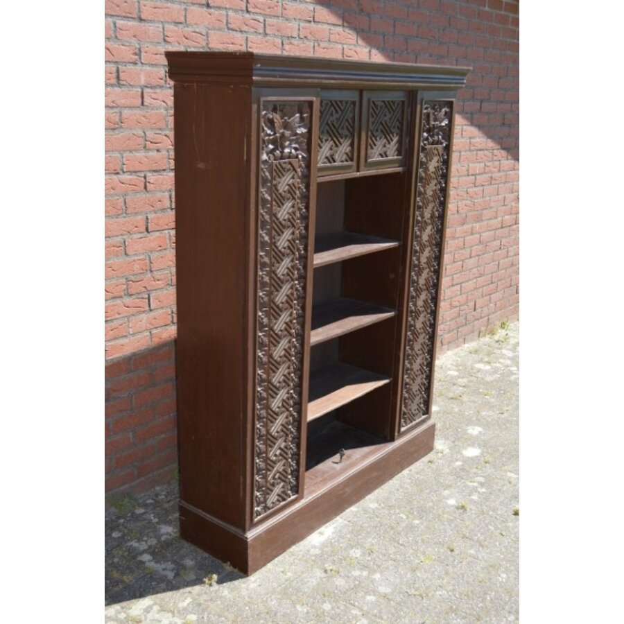 Massief teakhouten Oosterse boekenkast annex servieskast-8