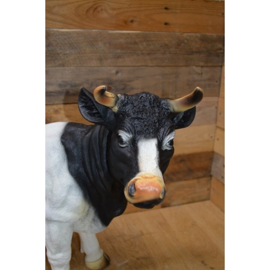 Landelijk polyester tuinbeeld van zwart bonte koe op ware grootte-2