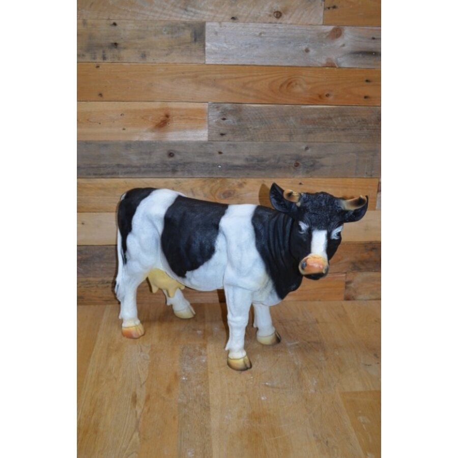 Landelijk polyester tuinbeeld van zwart bonte koe op ware grootte-3