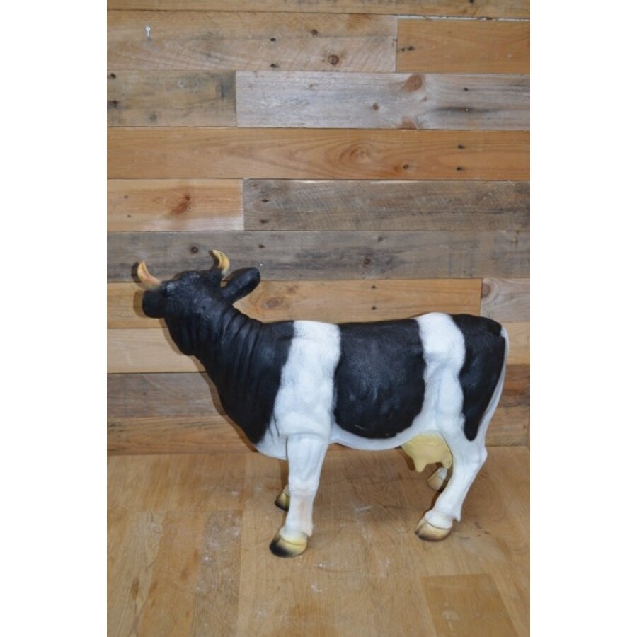 Landelijk polyester tuinbeeld van zwart bonte koe op ware grootte-4