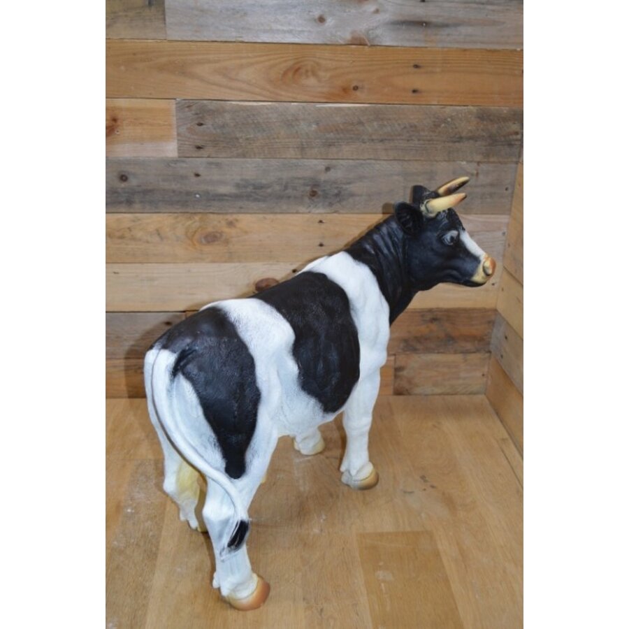 Landelijk polyester tuinbeeld van zwart bonte koe op ware grootte-6