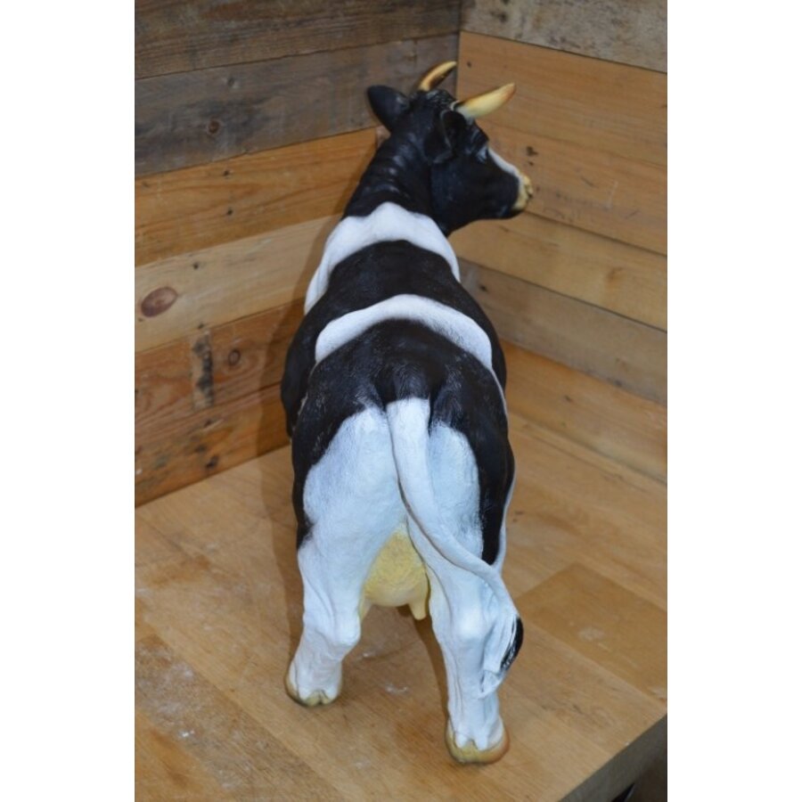 Landelijk polyester tuinbeeld van zwart bonte koe op ware grootte-7