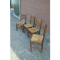 thumb-Set van 4 oudhollandse houten keukenstoelen met biezen zitting-3