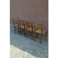 thumb-Set van 4 oudhollandse houten keukenstoelen met biezen zitting-4
