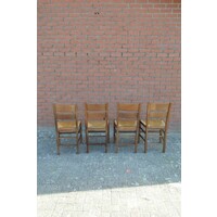 thumb-Set van 4 oudhollandse houten keukenstoelen met biezen zitting-5