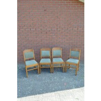 thumb-Set van 4 landelijke houten Hollandse stoelen met geblokte bouclé bekleding-1