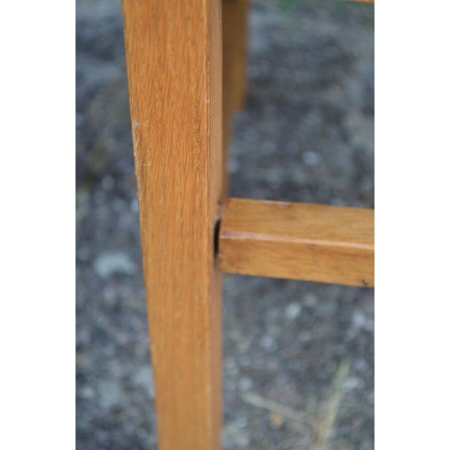 Set van 4 landelijke houten Hollandse stoelen met geblokte bouclé bekleding-6