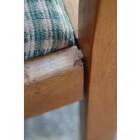 thumb-Set van 4 landelijke houten Hollandse stoelen met geblokte bouclé bekleding-7