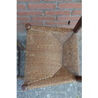 thumb-Set van 4 antieke Hollandse keukenstoelen met biezen zitting-6
