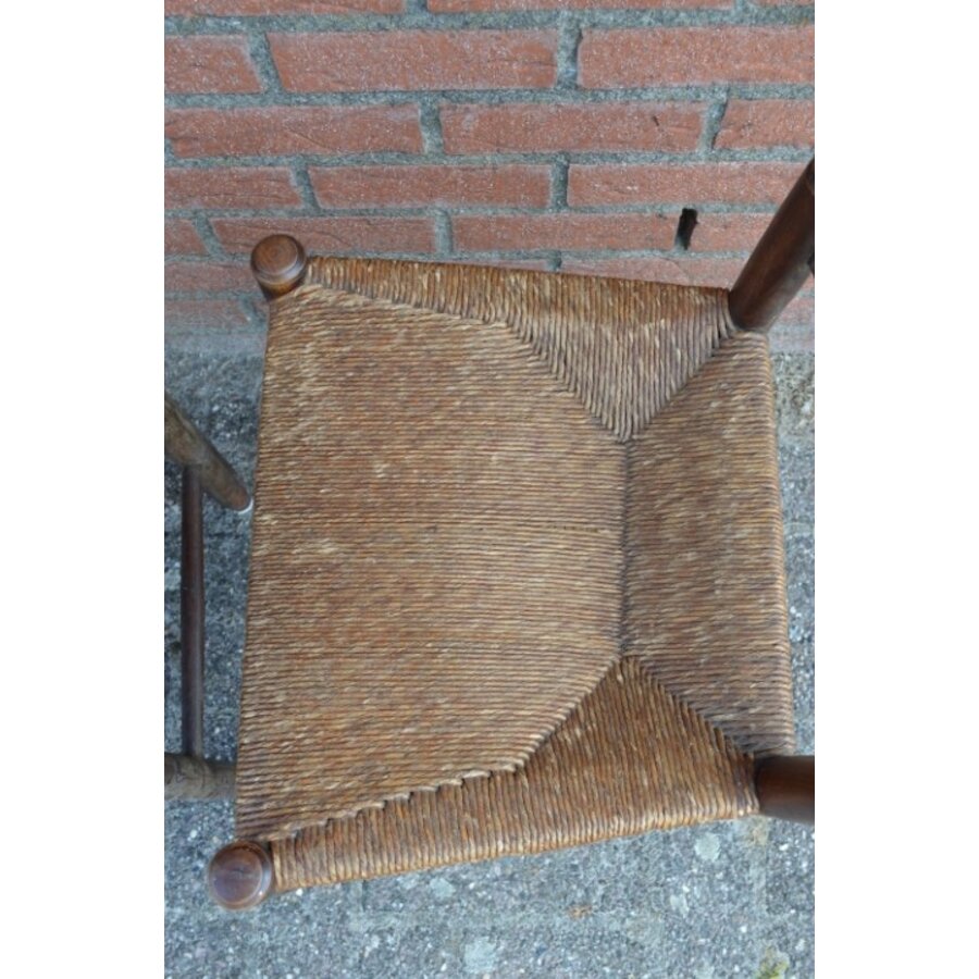 Set van 4 antieke Hollandse keukenstoelen met biezen zitting-6