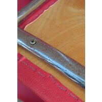 thumb-Set van 4 vintage metalen stapelstoelen met rood skai bekleding-2