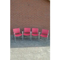 thumb-Set van 4 vintage metalen stapelstoelen met rood skai bekleding-3