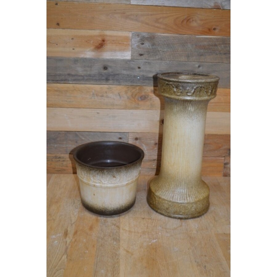Vintage keramische zuil met pot – West-Duits aardewerk van Wegmann-1