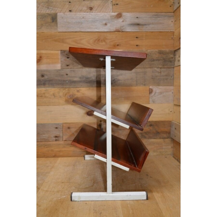Mid-century lectuurtafel teak met wit buisframe jaren 60–70-3