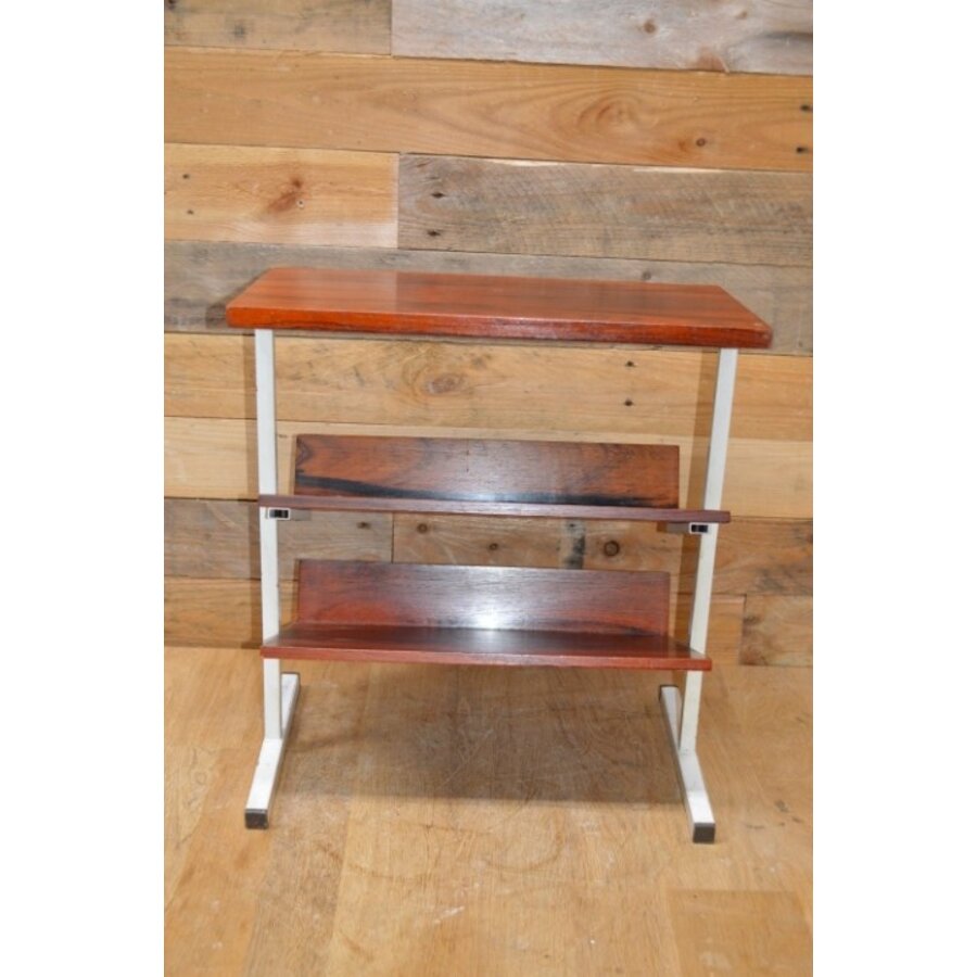 Mid-century lectuurtafel teak met wit buisframe jaren 60–70-4