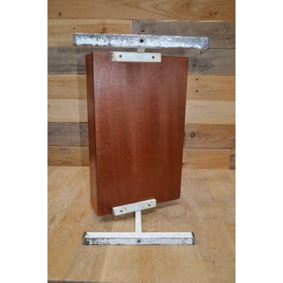Retro mid-century lectuurtafel met teakhouten blad en metalen frame-7