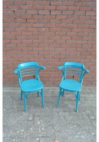 Beukenhouten armstoelen blauw 