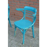 thumb-Set van 2 blauwe beukenhouten armstoelen – jaren 60 – vintage caféstoelen met halfronde rug-2