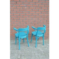 thumb-Set van 2 blauwe beukenhouten armstoelen – jaren 60 – vintage caféstoelen met halfronde rug-4