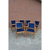 LoodsVol, Tweedehands 6 vintage eiken stoelen met blauw velours zitting en rugleuning