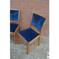 thumb-6 vintage eiken stoelen met blauw velours zitting en rugleuning-3