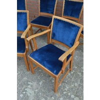 thumb-6 vintage eiken stoelen met blauw velours zitting en rugleuning-4